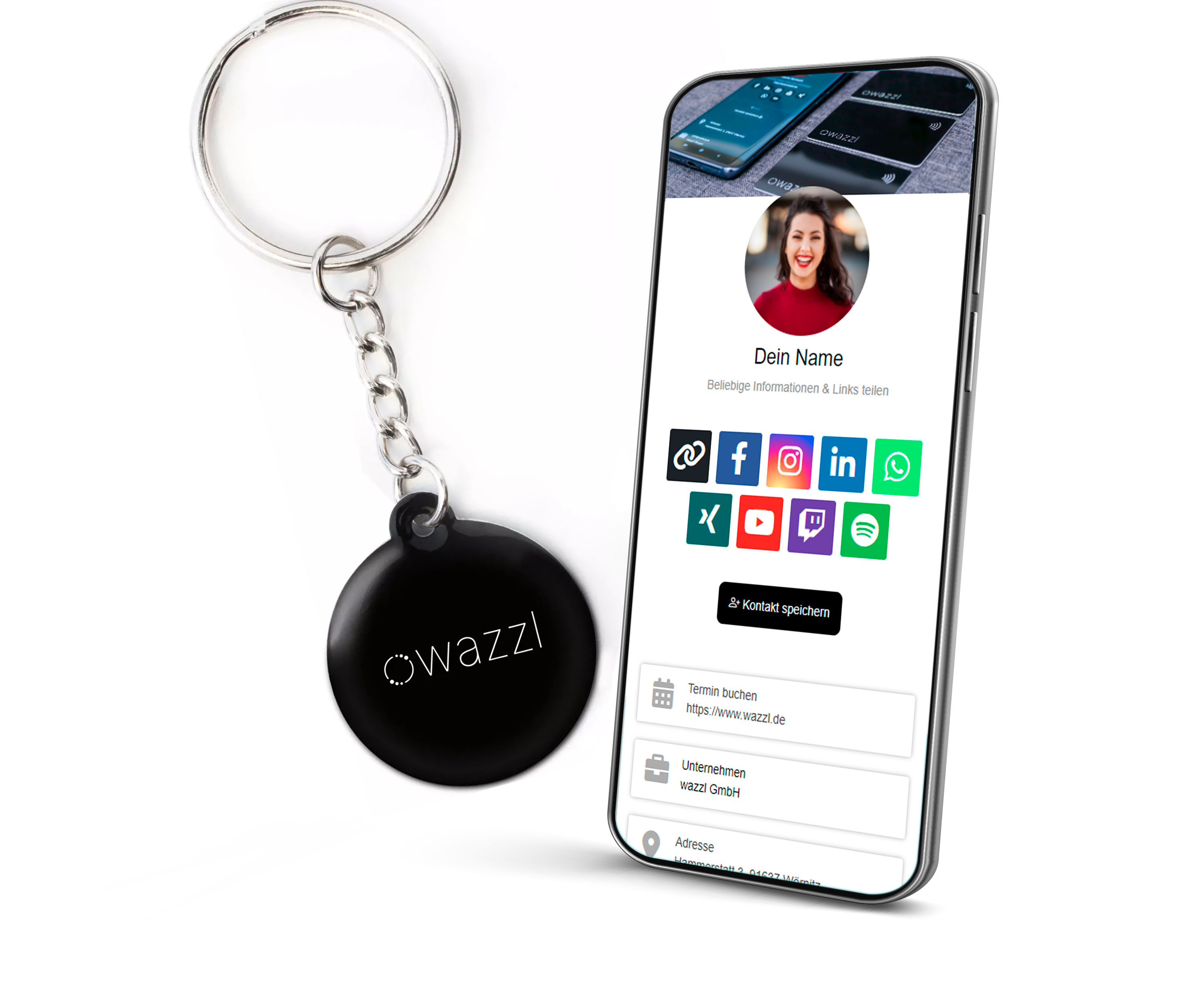 Porte-clés wazzl noir - carte de visite numérique NFC